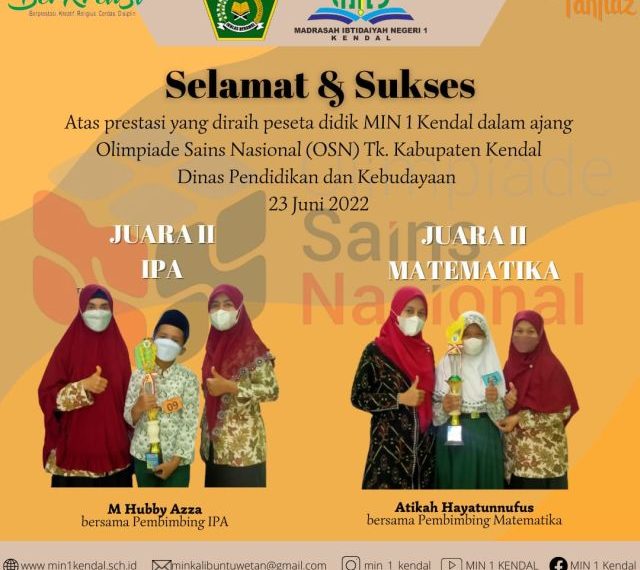 MIN 1 Kendal Sabet Juara 2 OSN Tingkat Kabupaten Kendal