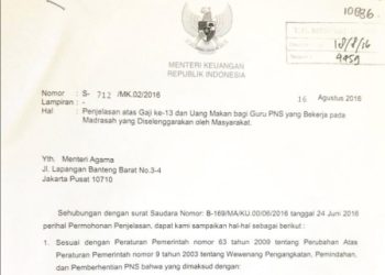 PNS Yang Mengajar Di Madrasah Swasta Mendapat Uang Makan